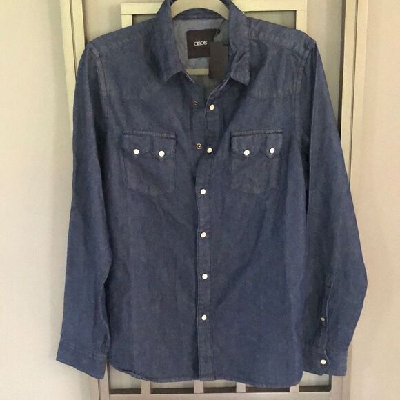 NWT ASOS Dark denim button down blouse size M - Picture 1 of 4